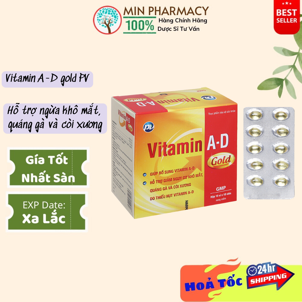 Vitamin A-D Gold PV Phúc Vinh (hộp 100 viên) 2 Vitamin A-D Gold PV Phúc Vinh (hộp 100 viên) - Ảnh 2