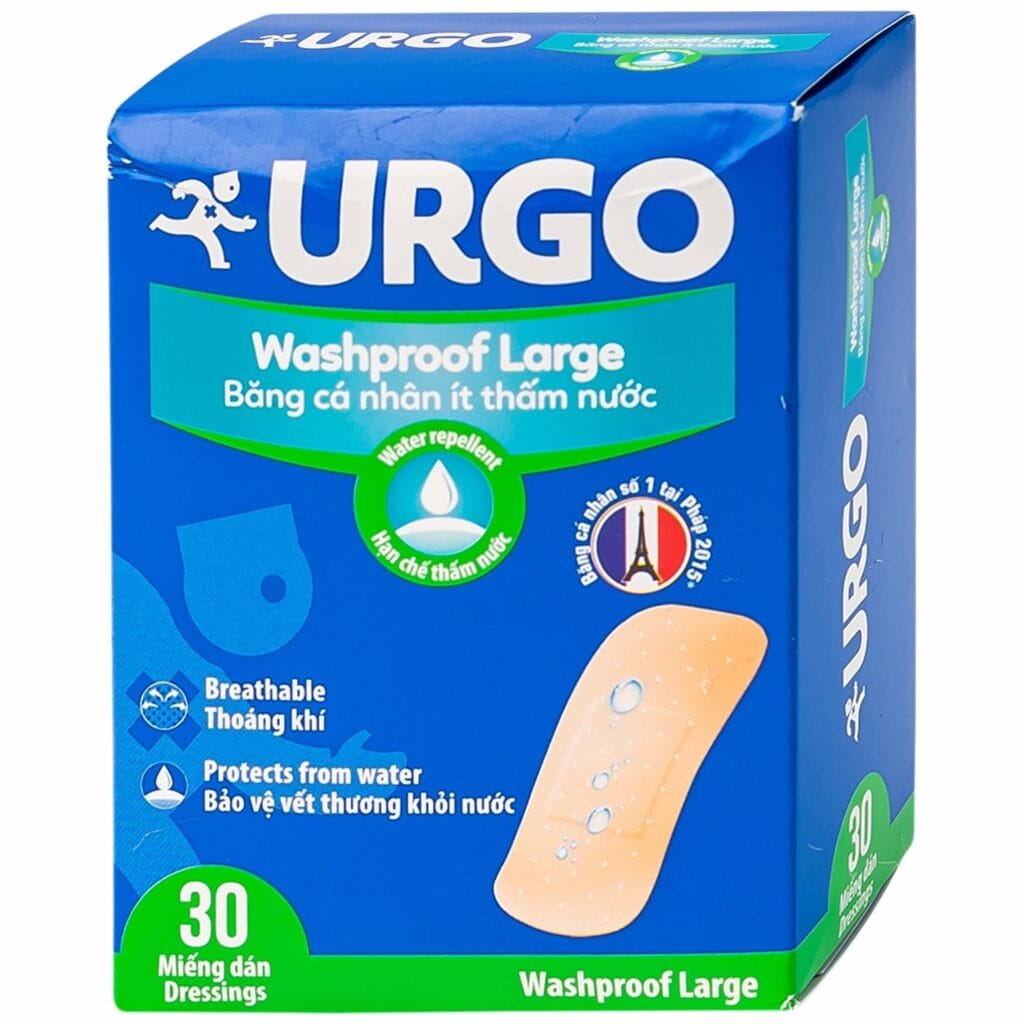 Băng Urgo Washproof Large 3.8 x 7.2 cm - Hộp 30 miếng 1 Băng Urgo Washproof Large 3.8 x 7.2 cm - Hộp 30 miếng