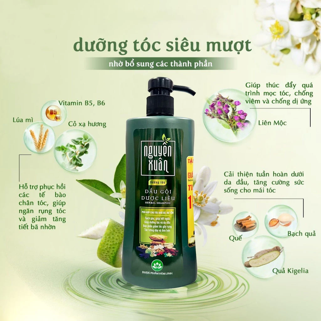 Dầu Gội Dược Liệu Nguyên Xuân Xanh Lá 450ml Giúp Làm Sạch Và Nuôi Dưỡng Tóc 3 Dầu Gội Dược Liệu Nguyên Xuân Xanh Lá 450ml Giúp Làm Sạch Và Nuôi Dưỡng Tóc - Ảnh 3
