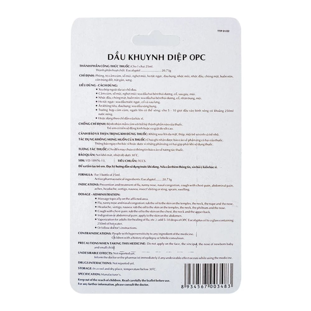 Dầu Khuynh Diệp OPC 25ml làm ấm cơ thể, xoa bóp ngoài da 3 Dầu Khuynh Diệp OPC 25ml làm ấm cơ thể, xoa bóp ngoài da - Ảnh 3