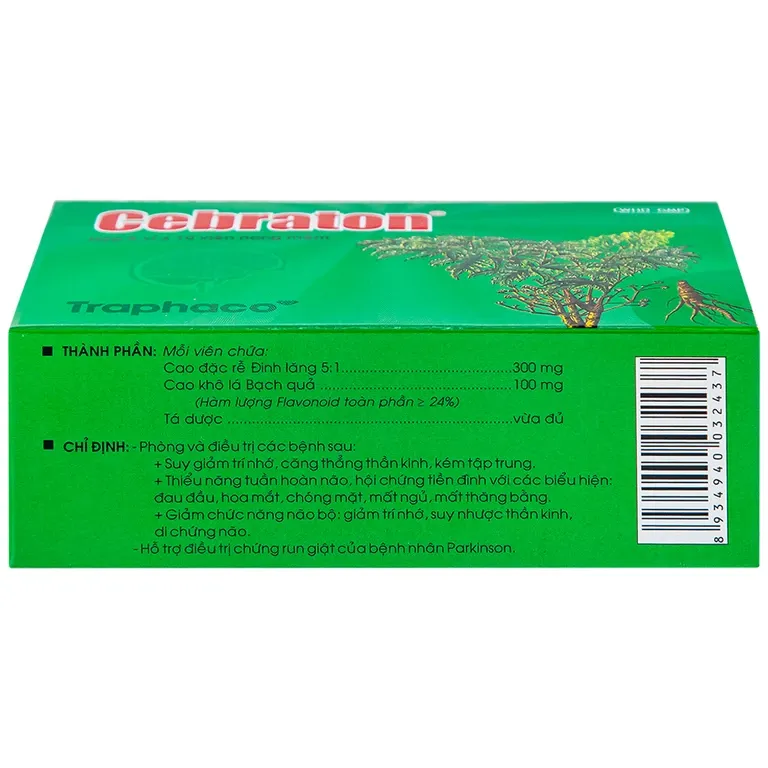 Hoạt huyết dưỡng não CEBRATON Traphaco - Hỗ trợ tuần hoàn máu não Hộp 50 viên 4 Hoạt huyết dưỡng não CEBRATON Traphaco - Hỗ trợ tuần hoàn máu não Hộp 50 viên - Ảnh 4
