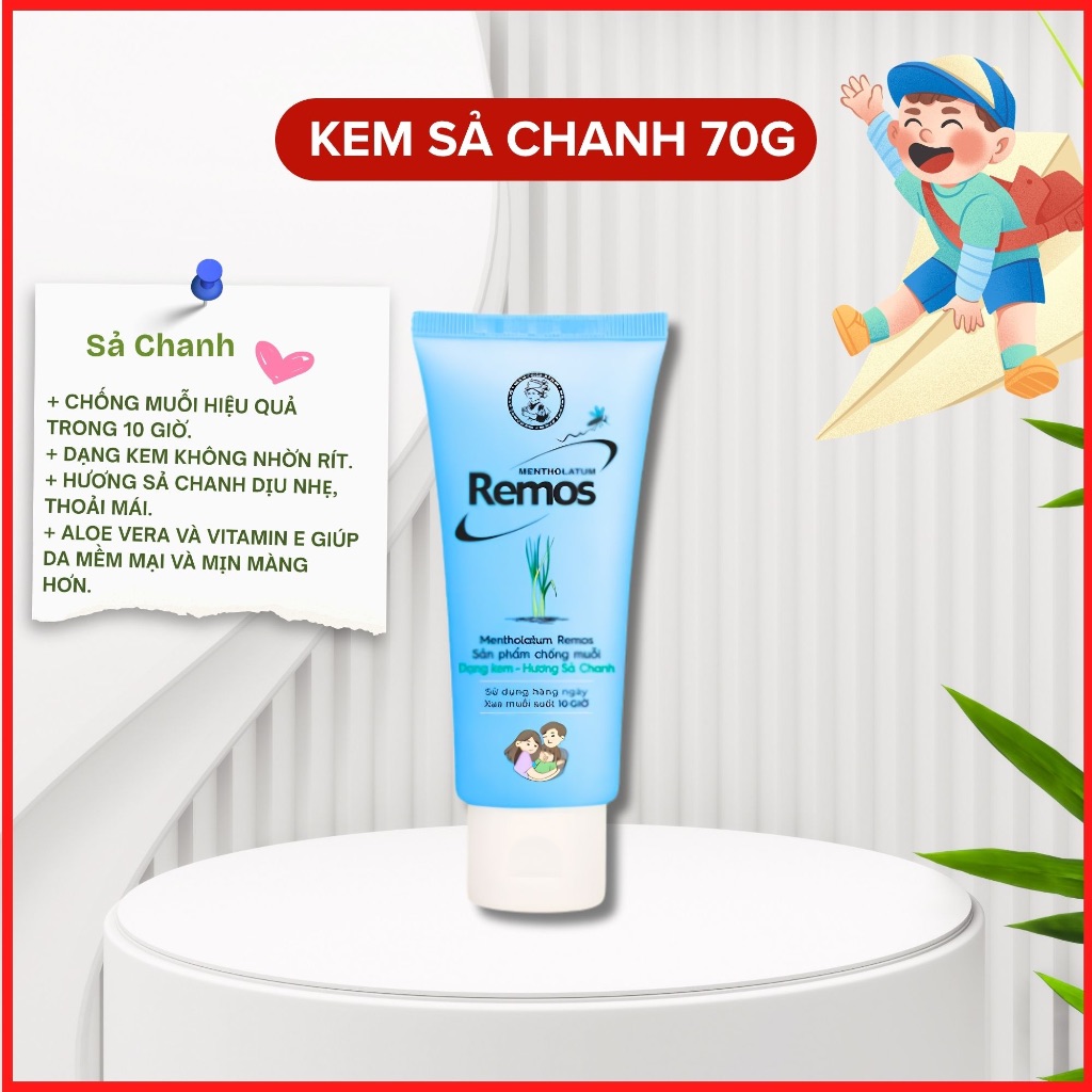 KEM BÔI CHỐNG MUỖI REMOS - Hương Sả Chanh - Chai 70g 2 KEM BÔI CHỐNG MUỖI REMOS - Hương Sả Chanh - Chai 70g - Ảnh 2