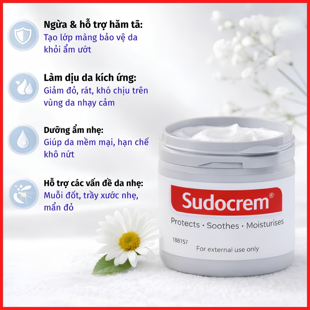 Kem chống hăm Sudocrem Protects 60g Giúp Ngừa Hăm Tã, Bảo Vệ Da Bé 2 Kem chống hăm Sudocrem Protects 60g Giúp Ngừa Hăm Tã, Bảo Vệ Da Bé - Ảnh 2