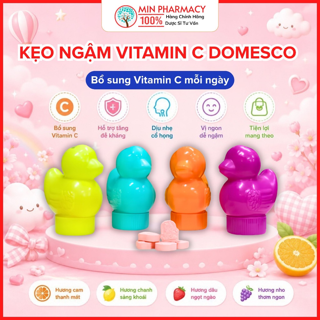 Kẹo ngậm Con Vịt Domesco Vitamin C 20mg Hỗ trợ tăng đề kháng (Chai 16 viên) - Minpharmacy 2 Kẹo ngậm Con Vịt Domesco Vitamin C 20mg Hỗ trợ tăng đề kháng (Chai 16 viên) - Minpharmacy - Ảnh 2