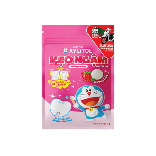 Kẹo ngậm Lotte xylitol trẻ em hương dâu túi 22.56g 1 Kẹo ngậm Lotte xylitol trẻ em hương dâu túi 22.56g