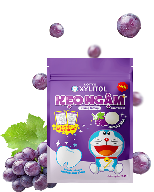 Kẹo ngậm Lotte xylitol trẻ em hương nho túi 22.56g 2 Kẹo ngậm Lotte xylitol trẻ em hương nho túi 22.56g - Ảnh 2