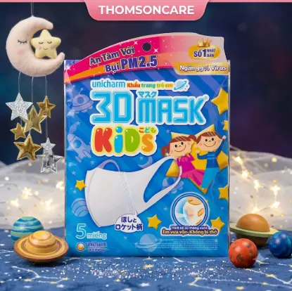 Khẩu Trang Unicharm 3D Mask Kid Dành cho bé - Ngăn Bụi Mịn PM2.5 (túi 5 cái) 3 Khẩu Trang Unicharm 3D Mask Kid Dành cho bé - Ngăn Bụi Mịn PM2.5 (túi 5 cái) - Ảnh 3