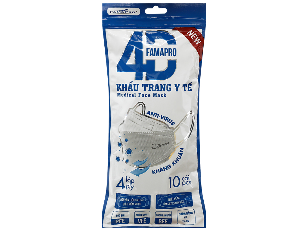 Khẩu trang FAMAPRO 4D New túi 10 cái 1 Khẩu trang FAMAPRO 4D New túi 10 cái