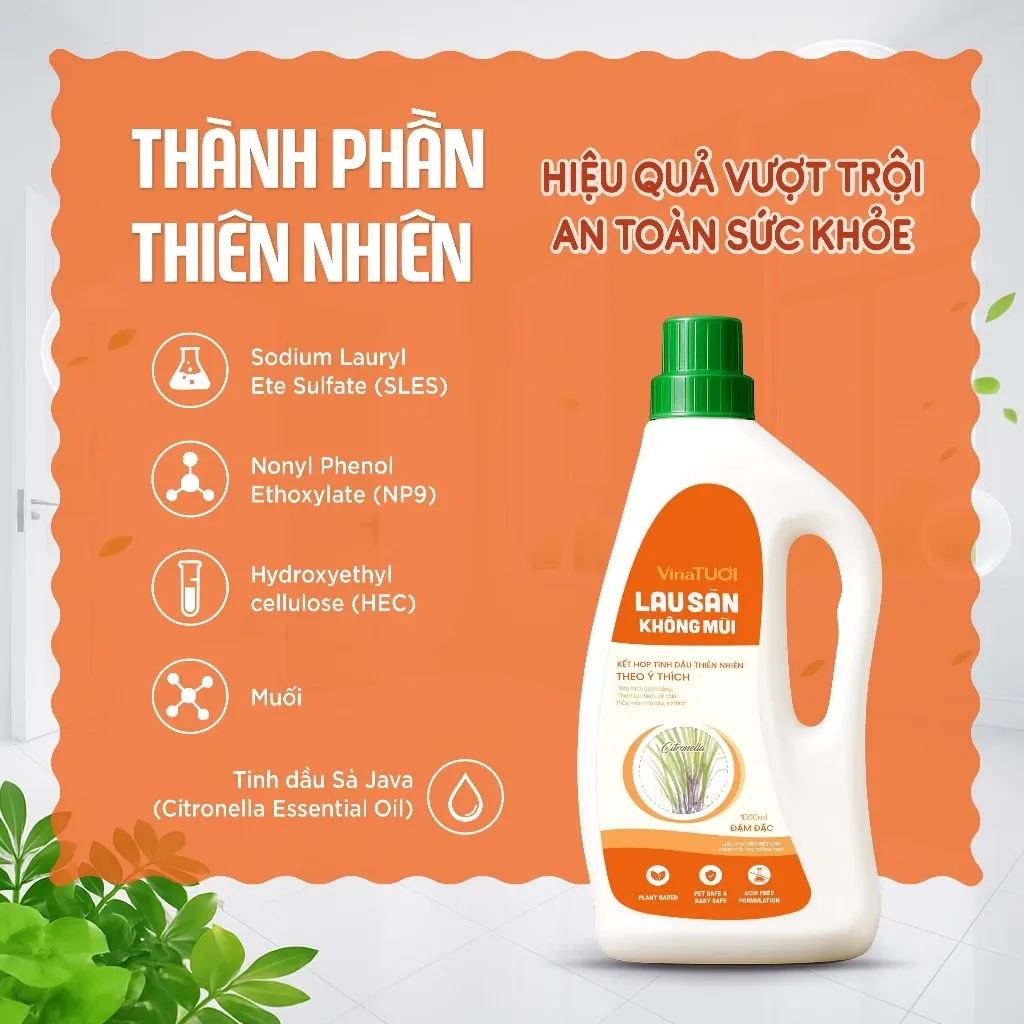 Nước Lau Sàn Nhà Hữu Cơ Vina Tươi Chai 1000ml - Sả java 3 Nước Lau Sàn Nhà Hữu Cơ Vina Tươi Chai 1000ml - Sả java - Ảnh 3