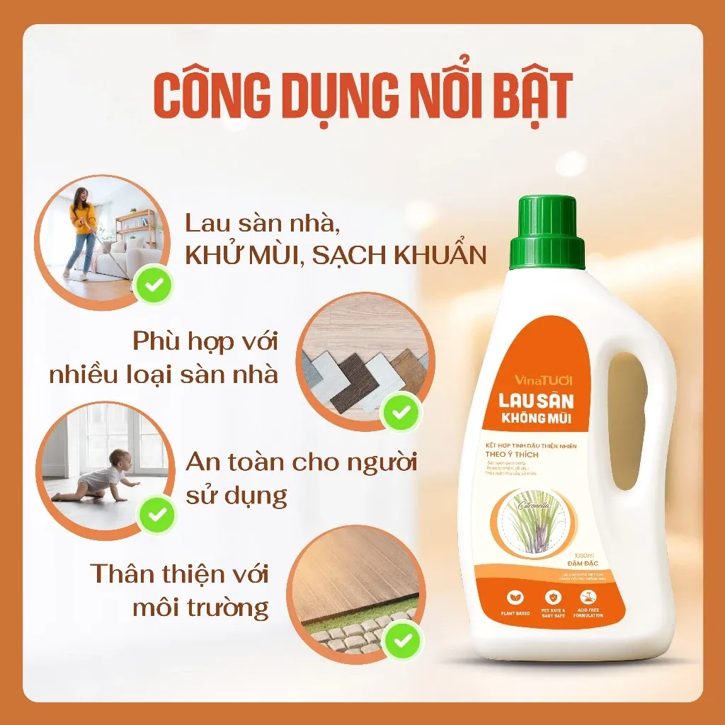Nước Lau Sàn Nhà Hữu Cơ Vina Tươi Chai 1000ml - Sả java 4 Nước Lau Sàn Nhà Hữu Cơ Vina Tươi Chai 1000ml - Sả java - Ảnh 4