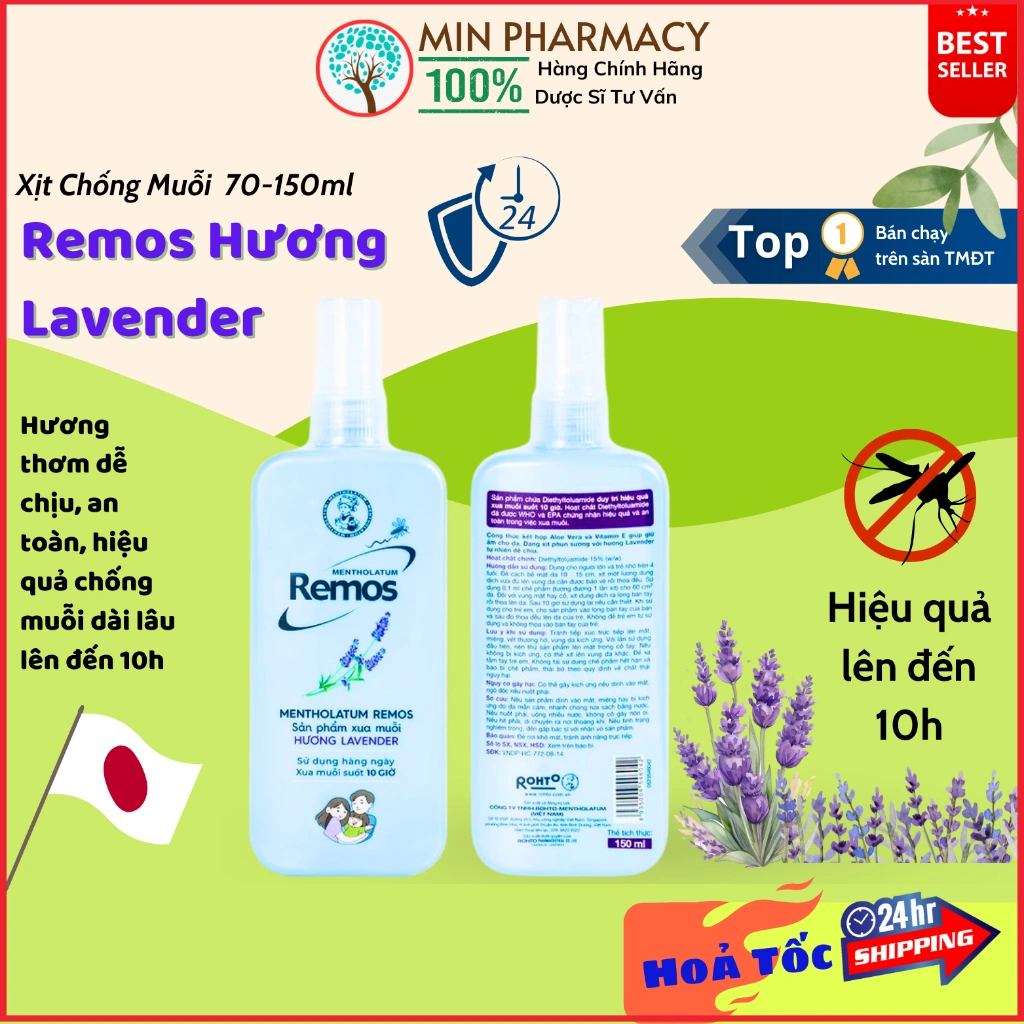 Xịt chống muỗi Remos Lavender 70ml Bảo Vệ Da Khỏi Muỗi Và Côn Trùng 4 Xịt chống muỗi Remos Lavender 70ml Bảo Vệ Da Khỏi Muỗi Và Côn Trùng - Ảnh 4