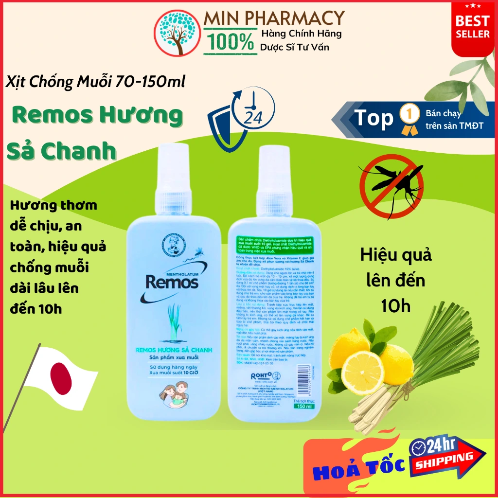 XỊT CHỐNG MUỖI REMOS - Hương Sả Chanh - Chai 70ml 3 XỊT CHỐNG MUỖI REMOS - Hương Sả Chanh - Chai 70ml - Ảnh 3