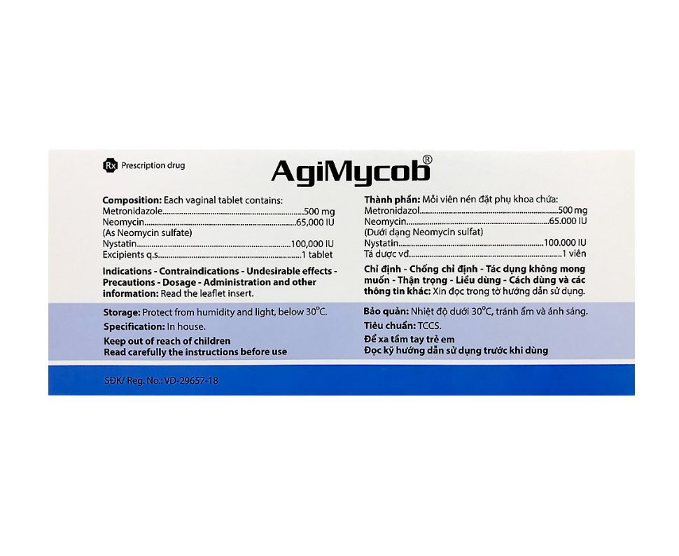Viên đặt phụ khoa Agimycob Agimexpharm điều trị viêm âm đạo (1 vỉ x 10 viên) 2 Viên đặt phụ khoa Agimycob Agimexpharm điều trị viêm âm đạo (1 vỉ x 10 viên) - Ảnh 2