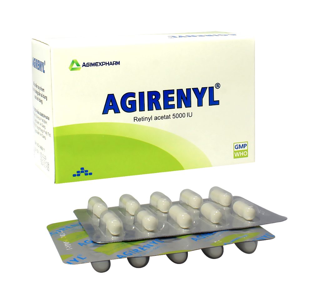 Thuốc Agirenyl 5000IU Agimexpharm phòng và điều trị thiếu vitamin A (10 vỉ x 10 viên) 1 Thuốc Agirenyl 5000IU Agimexpharm phòng và điều trị thiếu vitamin A (10 vỉ x 10 viên)