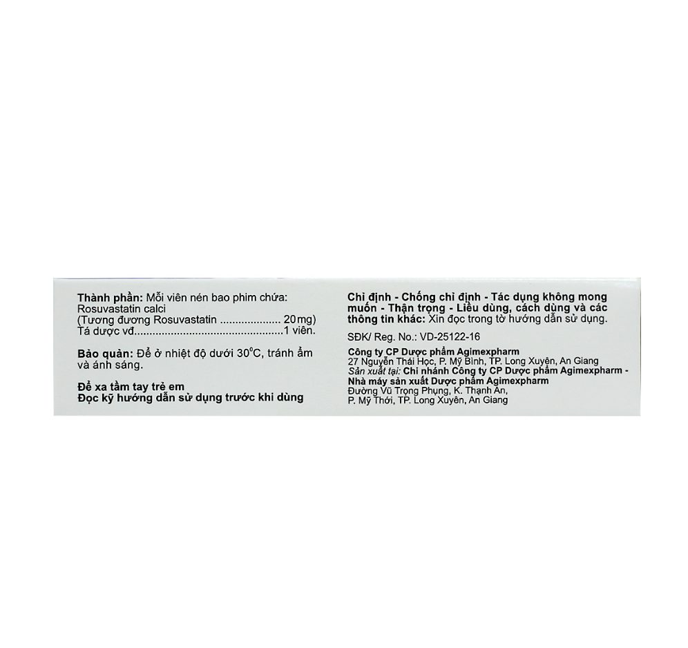 AGIROVASTIN 20 AGIMEXPHARM (ROSUVASTATIN) 3 AGIROVASTIN 20 AGIMEXPHARM (ROSUVASTATIN) - Ảnh 3