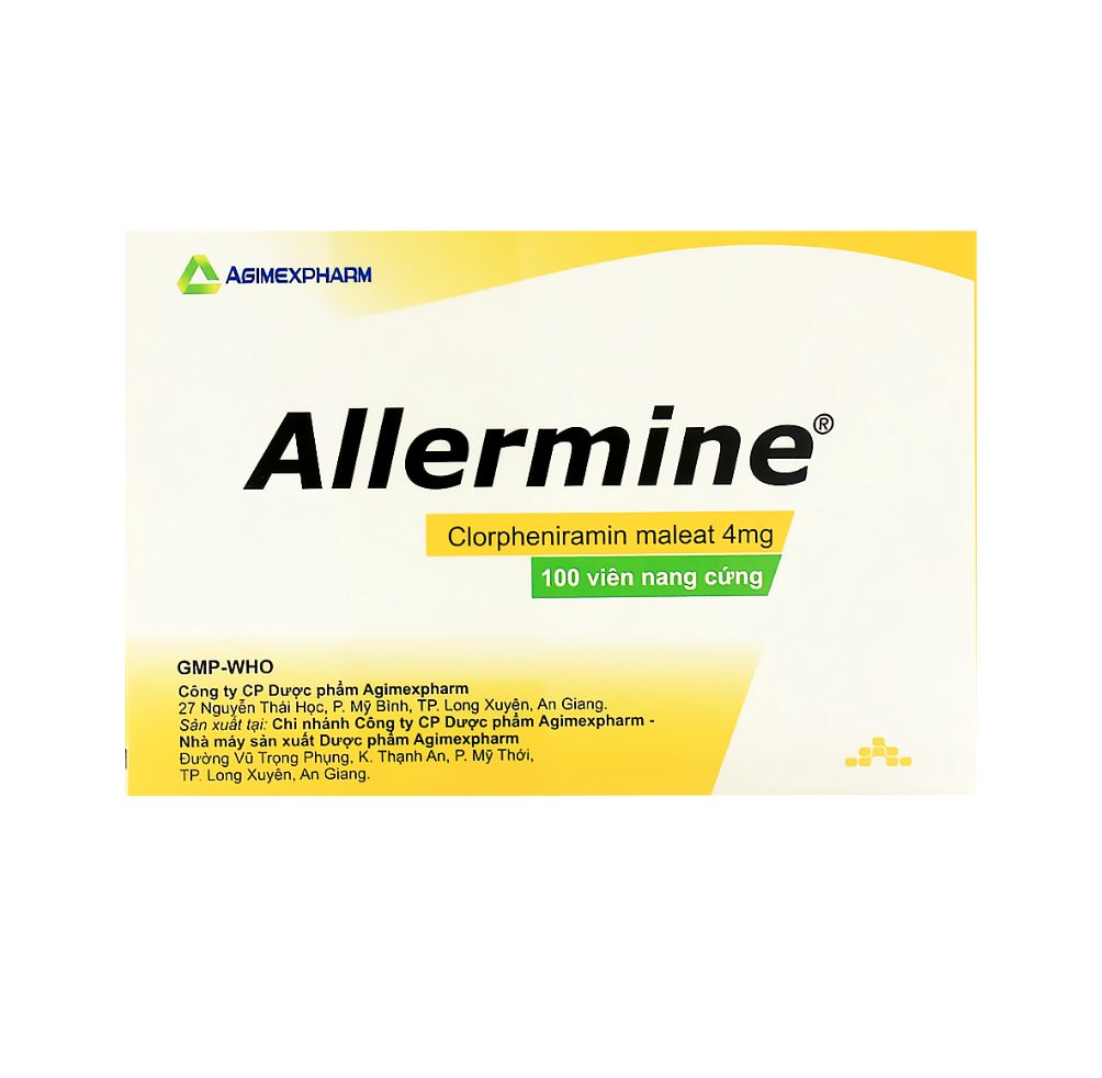 Thuốc Allermine 4mg Agimexpharm điều trị dị ứng cấp và mãn tính (10 vỉ x 10 viên) 4 Thuốc Allermine 4mg Agimexpharm điều trị dị ứng cấp và mãn tính (10 vỉ x 10 viên) - Ảnh 4