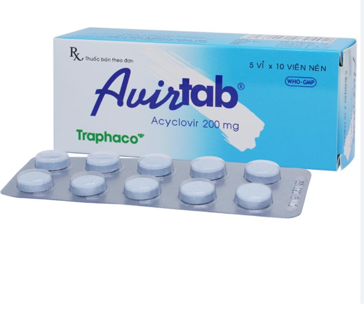 AVIRTAB 200 ACYCLOVIR -TRAPHACO (5 VỈ X 10 VIÊN ) 1 AVIRTAB 200 ACYCLOVIR -TRAPHACO (5 VỈ X 10 VIÊN )