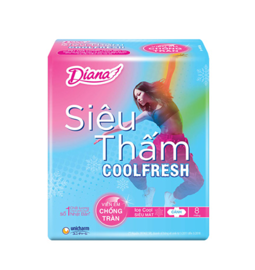 Băng Vệ Sinh Diana Siêu Thấm Cool Fresh Có Cánh (8 Miếng/Gói) 2 Băng Vệ Sinh Diana Siêu Thấm Cool Fresh Có Cánh (8 Miếng/Gói) - Ảnh 2