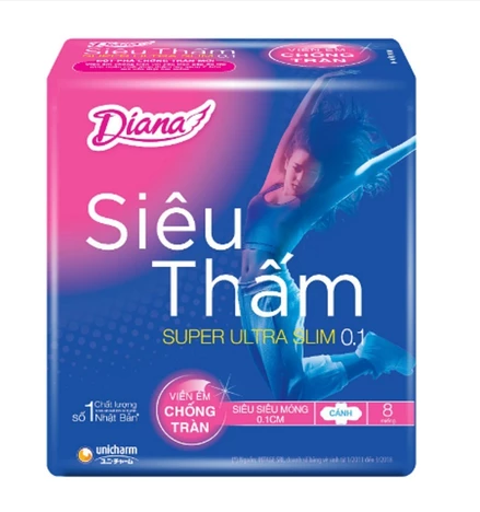 Băng Vệ Sinh Siêu Thấm Siêu Siêu Mỏng 0,1cm Có Cánh 23cm Diana (8 Miếng/Gói) 2 Băng Vệ Sinh Siêu Thấm Siêu Siêu Mỏng 0,1cm Có Cánh 23cm Diana (8 Miếng/Gói) - Ảnh 2
