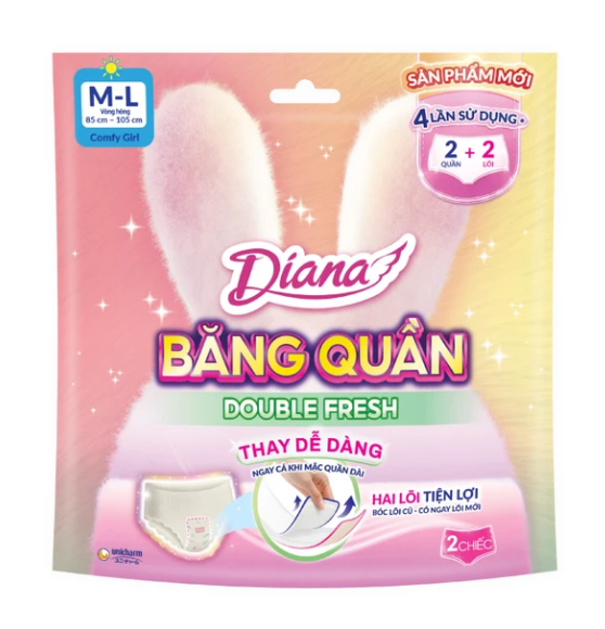 Băng vệ sinh dạng quần Double Fresh M-L Diana gói 2 miếng 2 Băng vệ sinh dạng quần Double Fresh M-L Diana gói 2 miếng - Ảnh 2