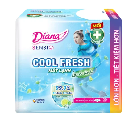 Băng vệ sinh sensi cool fresh siêu mỏng cánh Diana gói 20 miếng 2 Băng vệ sinh sensi cool fresh siêu mỏng cánh Diana gói 20 miếng - Ảnh 2