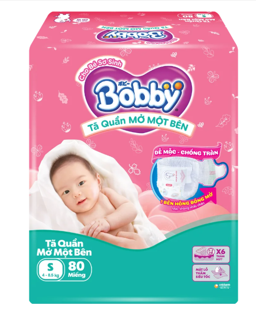 Bỉm - Tã quần Bobby mở một bên S 80 miếng (4 - 8,5kg) 1 Bỉm - Tã quần Bobby mở một bên S 80 miếng (4 - 8,5kg)