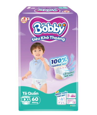 Bỉm - Tã quần Bobby size XXL60 miếng (15 - 25kg) 1 Bỉm - Tã quần Bobby size XXL60 miếng (15 - 25kg)