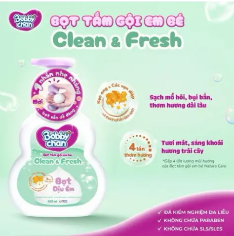 Bọt Tắm Gội Trẻ Em Bobbychan Clean & Fresh – Công Thức Dịu Nhẹ (200ml) 2 Bọt Tắm Gội Trẻ Em Bobbychan Clean & Fresh – Công Thức Dịu Nhẹ (200ml) - Ảnh 2