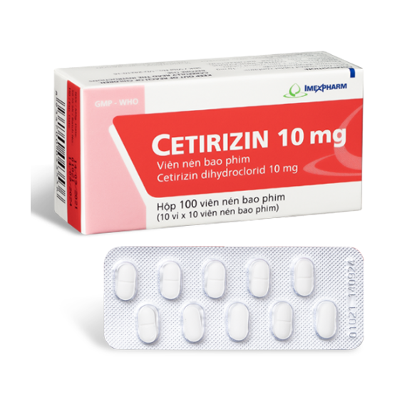 CETIRIZIN 10mg Imexpharm Hộp 100 viên (10 vỉ x 10 viên) 1 CETIRIZIN 10mg Imexpharm Hộp 100 viên (10 vỉ x 10 viên)