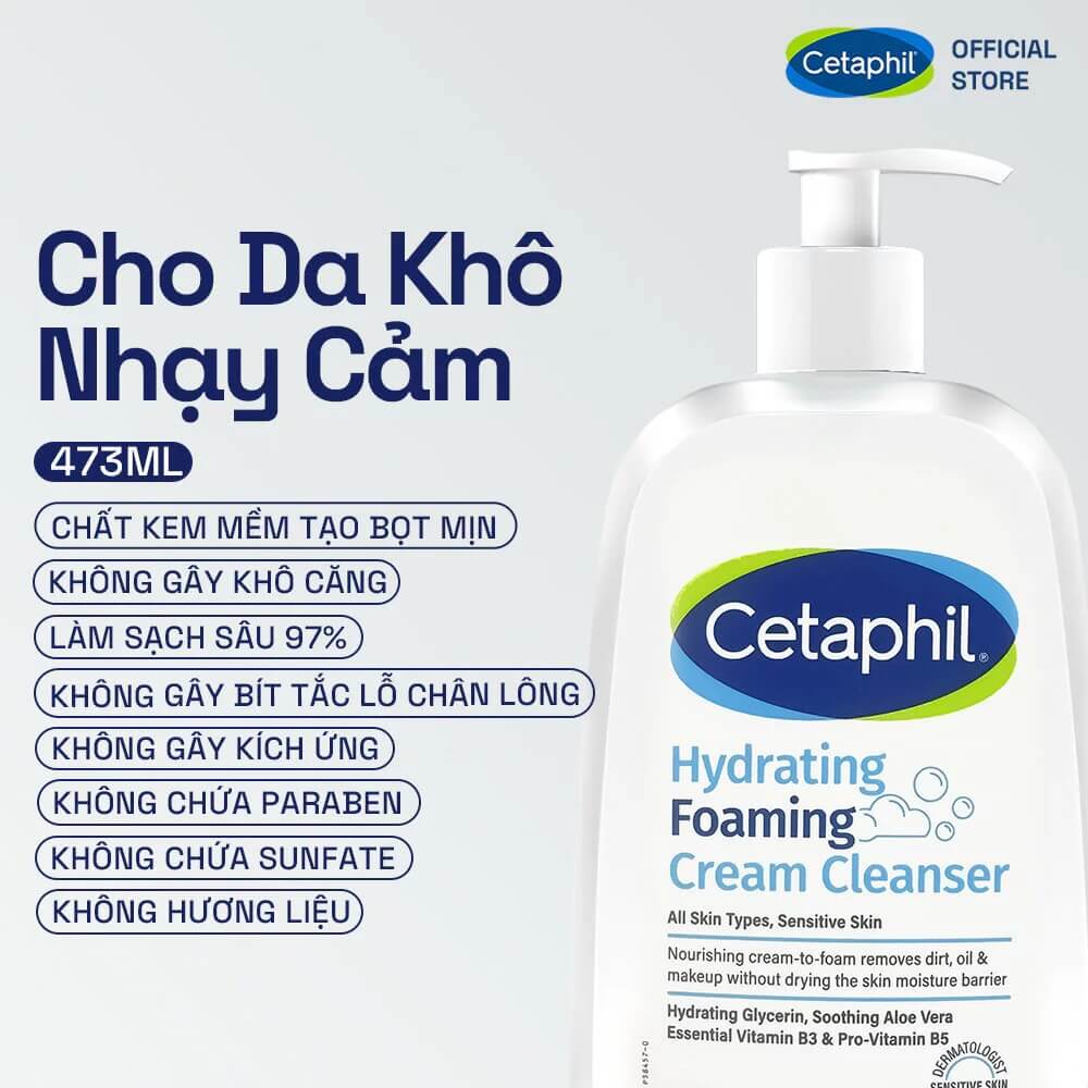 Cetaphil Hydrating Foaming Cream Cleanser 473ml 2 Cetaphil Hydrating Foaming Cream Cleanser 473ml - Ảnh 2