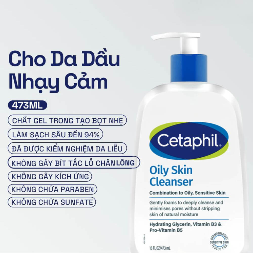 Sữa Rửa Mặt Cetaphil Oily Skin Cleanser 473ml Cho Da Dầu Mụn 2 Sữa Rửa Mặt Cetaphil Oily Skin Cleanser 473ml Cho Da Dầu Mụn - Ảnh 2