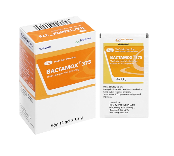Cốm pha hỗn dịch uống Bactamox 375 trị nhiễm khuẩn (12 gói x 1.2g) 1 Cốm pha hỗn dịch uống Bactamox 375 trị nhiễm khuẩn (12 gói x 1.2g)