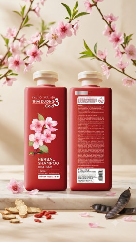Dầu gội Thảo dược Thái Dương 3 Gold Hoa Đào (333ml) 2 Dầu gội Thảo dược Thái Dương 3 Gold Hoa Đào (333ml) - Ảnh 2