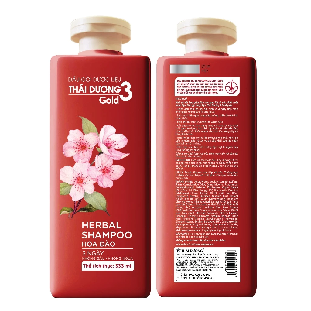 Dầu gội Thảo dược Thái Dương 3 Gold Hoa Đào (333ml) 1 Dầu gội Thảo dược Thái Dương 3 Gold Hoa Đào (333ml)