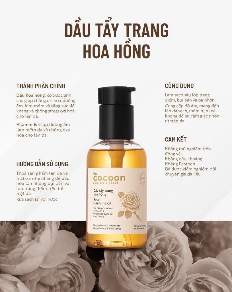 Dầu Tẩy Trang Hoa Hồng Cocoon 140ml Sạch Sâu Dưỡng Ẩm 2 Dầu Tẩy Trang Hoa Hồng Cocoon 140ml Sạch Sâu Dưỡng Ẩm - Ảnh 2