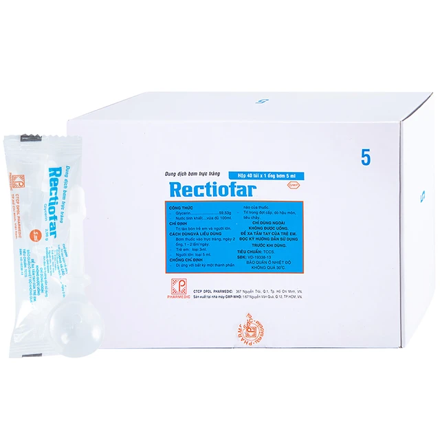 Dung dịch bơm trực tràng Rectiofar trị táo bón (40 ống x 5ml) 1 Dung dịch bơm trực tràng Rectiofar trị táo bón (40 ống x 5ml)