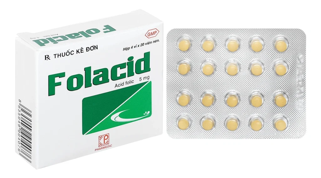 Folacid 5mg phòng và trị thiếu axit folic hộp 4 vỉ x 20 viên 1 Folacid 5mg phòng và trị thiếu axit folic hộp 4 vỉ x 20 viên
