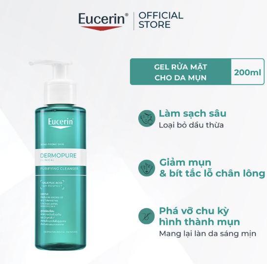 Gel Rửa Mặt Eucerin Dermopure Clinical Cleanser 200ml Da Mụn 2 Gel Rửa Mặt Eucerin Dermopure Clinical Cleanser 200ml Da Mụn - Ảnh 2