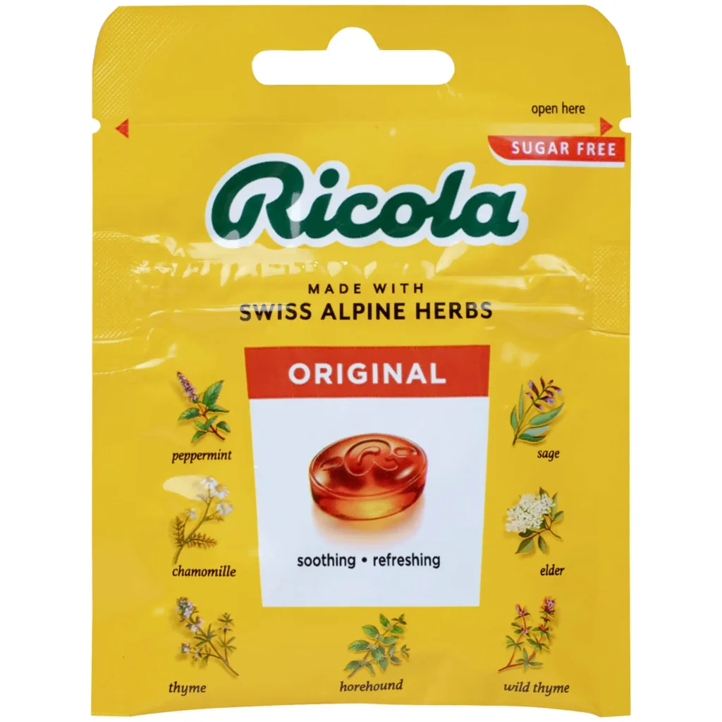 Hộp 6 gói Orginal - Kẹo ngậm không đường Ricola Original Herb hỗ trợ làm dịu họng, giảm ho Gói 17,5g 2 Hộp 6 gói Orginal - Kẹo ngậm không đường Ricola Original Herb hỗ trợ làm dịu họng, giảm ho Gói 17,5g - Ảnh 2