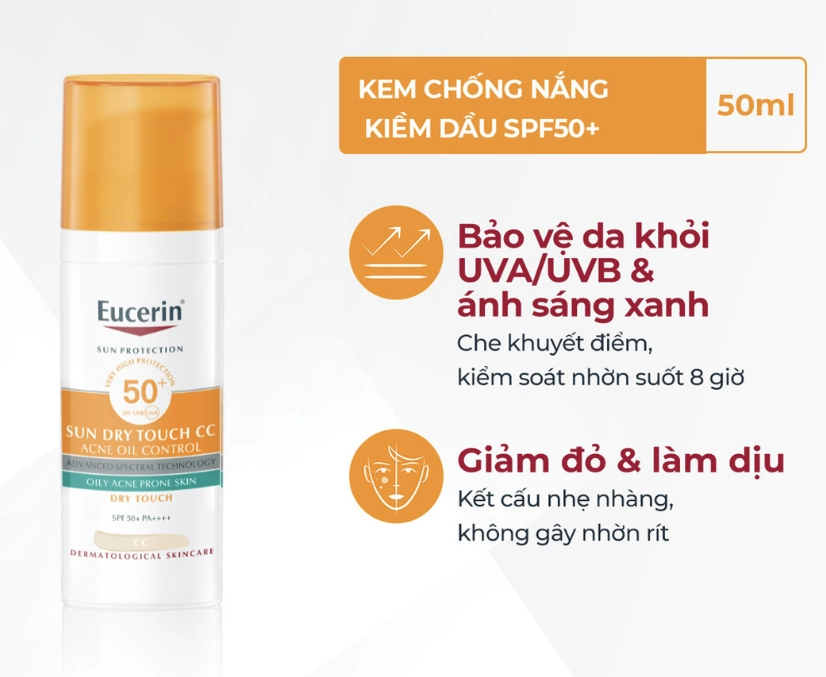 Kem Chống Nắng Eucerin CC Sun Cream SPF50+ 50ml Che Phủ Tự Nhiên 4 Kem Chống Nắng Eucerin CC Sun Cream SPF50+ 50ml Che Phủ Tự Nhiên - Ảnh 4
