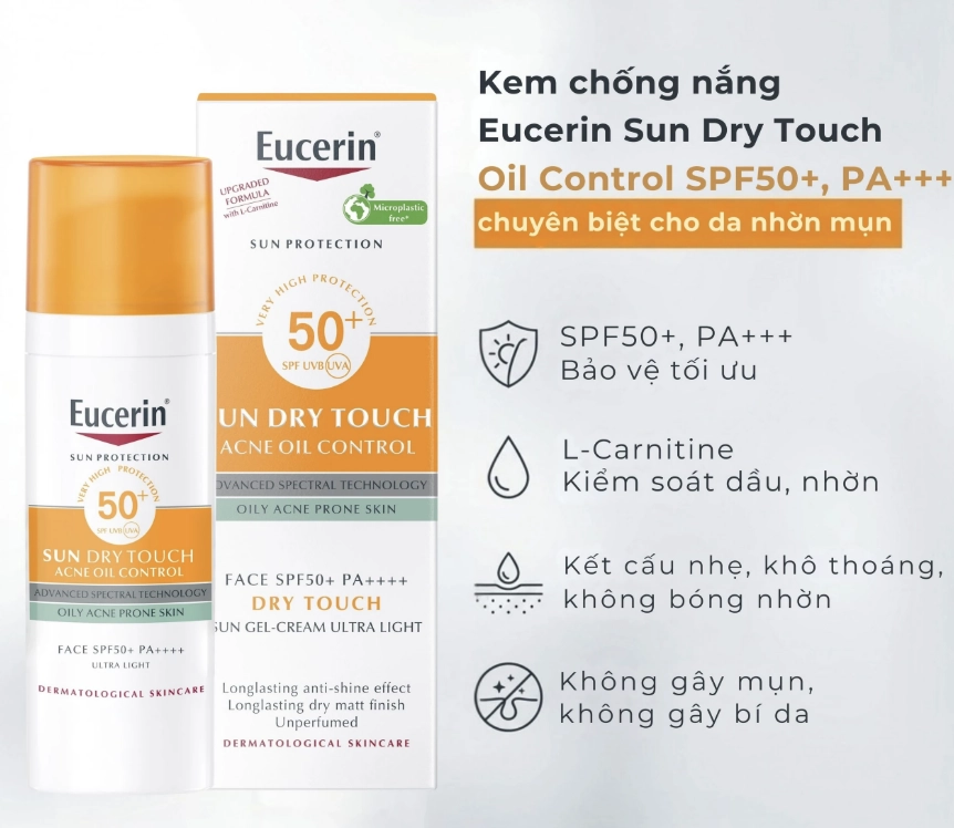 Kem Chống Nắng Eucerin Sun Dry Touch SPF50+ PA+++ 50ml Kiềm Dầu 3 Kem Chống Nắng Eucerin Sun Dry Touch SPF50+ PA+++ 50ml Kiềm Dầu - Ảnh 3