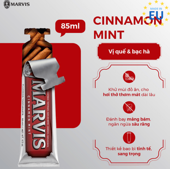 Kem Đánh Răng Marvis Cinnamon Mint 85ml 3 Kem Đánh Răng Marvis Cinnamon Mint 85ml - Ảnh 3