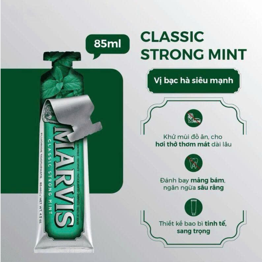 Kem Đánh Răng Marvis Classic Strong Mint 85ml 4 Kem Đánh Răng Marvis Classic Strong Mint 85ml - Ảnh 4