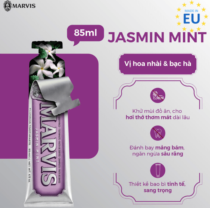 Kem Đánh Răng Marvis Jasmin Mint 85ml 3 Kem Đánh Răng Marvis Jasmin Mint 85ml - Ảnh 3