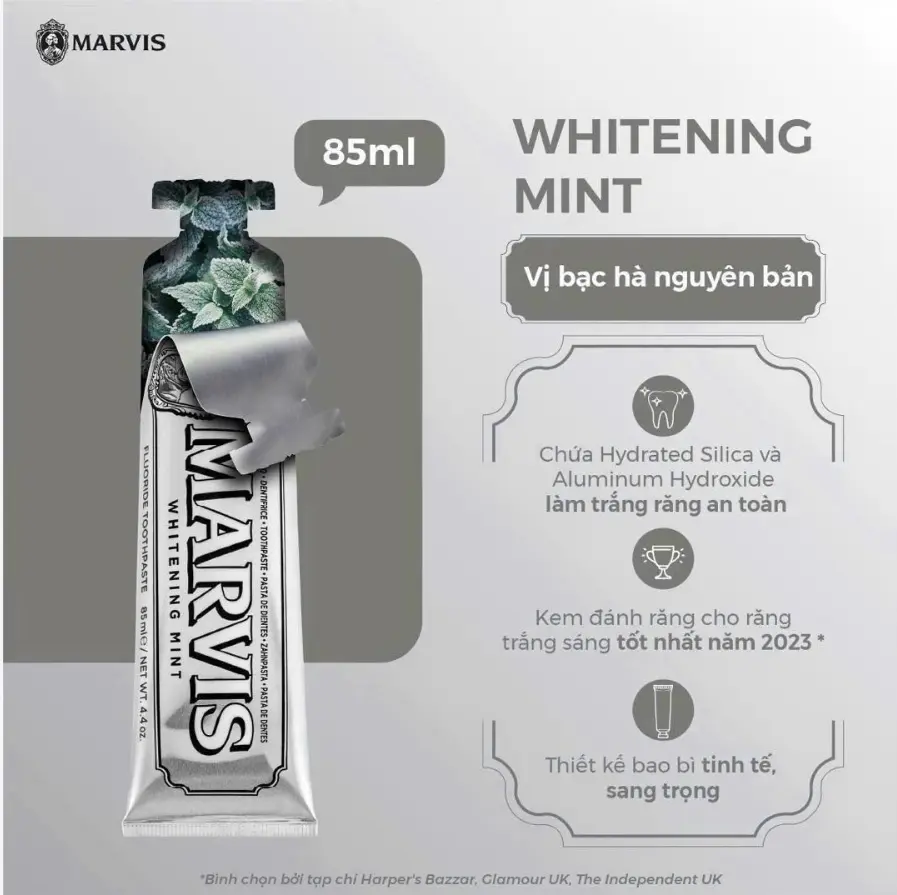 Kem Đánh Răng Marvis Màu Bạc Làm Trắng Răng 85ml 2 Kem Đánh Răng Marvis Màu Bạc Làm Trắng Răng 85ml - Ảnh 2