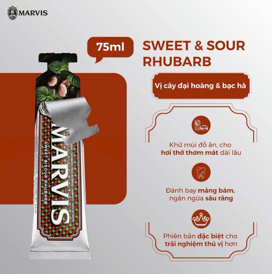 Kem Đánh Răng Marvis Sweet & Sour Rhubarb 75ml 2 Kem Đánh Răng Marvis Sweet & Sour Rhubarb 75ml - Ảnh 2