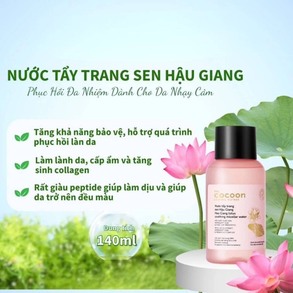 Nước Tẩy Trang Sen Hậu Giang Cocoon 140ml Làm Sạch Dịu Nhẹ Da Nhạy Cảm 2 Nước Tẩy Trang Sen Hậu Giang Cocoon 140ml Làm Sạch Dịu Nhẹ Da Nhạy Cảm - Ảnh 2