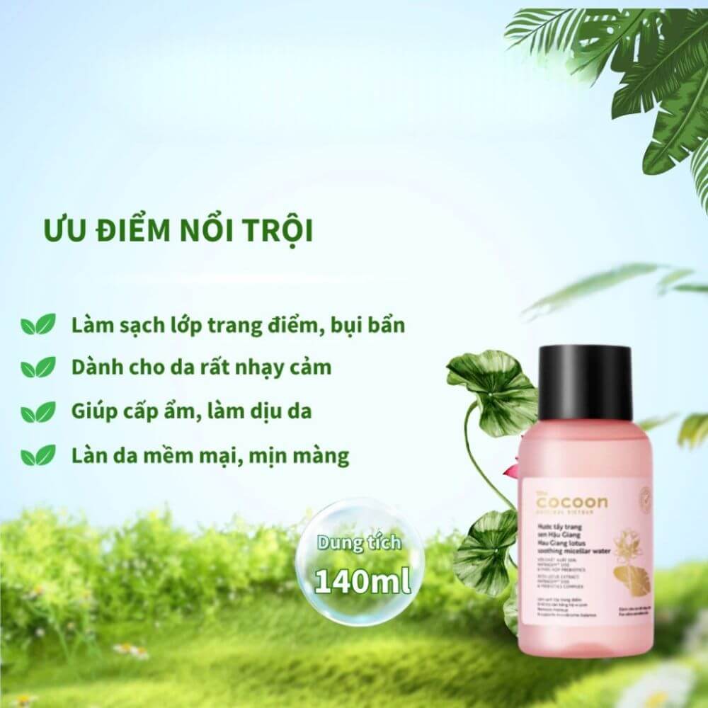 Nước Tẩy Trang Sen Hậu Giang Cocoon 140ml Làm Sạch Dịu Nhẹ Da Nhạy Cảm 3 Nước Tẩy Trang Sen Hậu Giang Cocoon 140ml Làm Sạch Dịu Nhẹ Da Nhạy Cảm - Ảnh 3