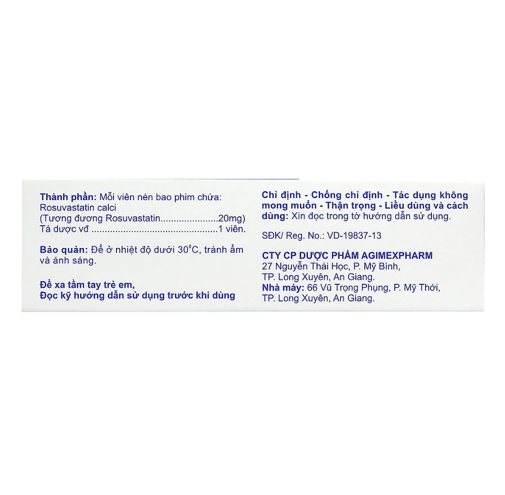 ROTINVAST 20 AGIMEXPHARM (ROSUVASTATIN) 3 ROTINVAST 20 AGIMEXPHARM (ROSUVASTATIN) - Ảnh 3