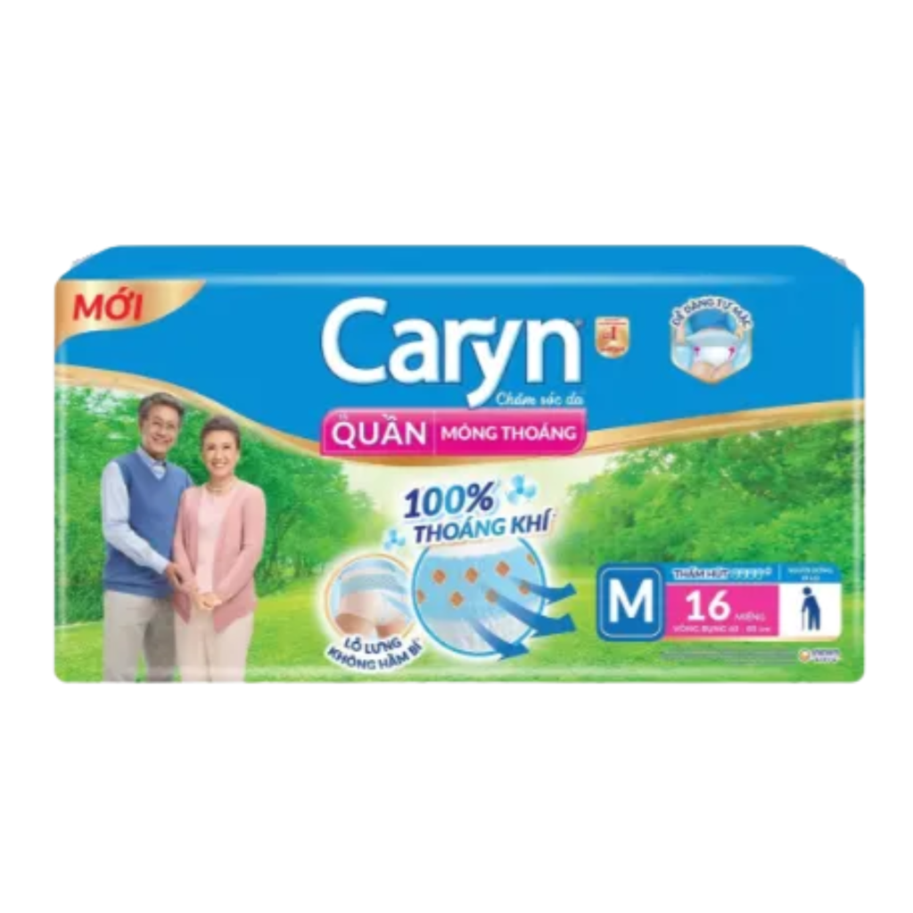 Tã quần loại mỏng thoáng Caryn size M (16 miếng/gói) 1 Tã quần loại mỏng thoáng Caryn size M (16 miếng/gói)